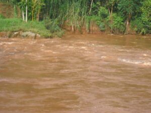 Muddy water flowing in a stream